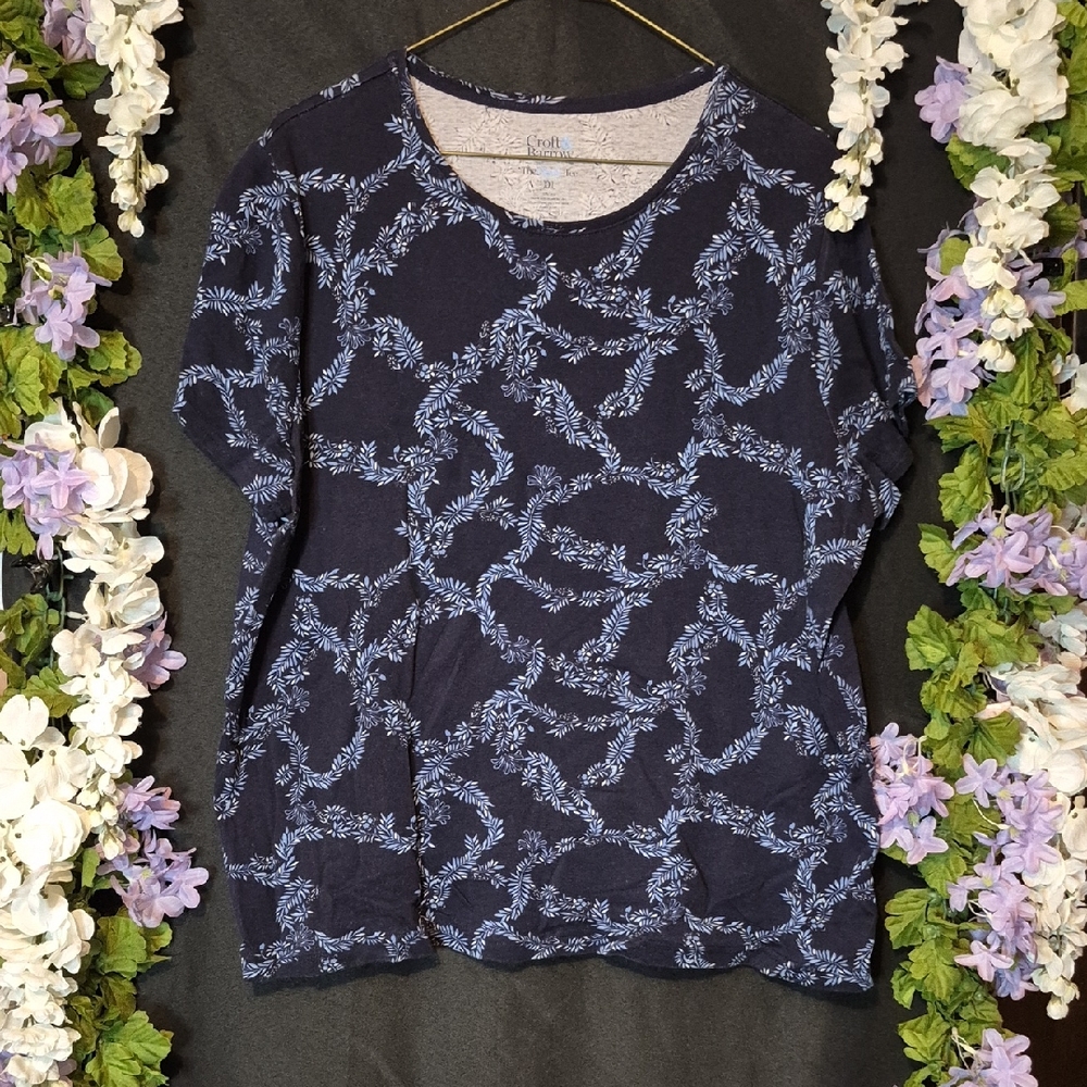 croft & barrow Navy Short-Sleeve Floral Vine Tee